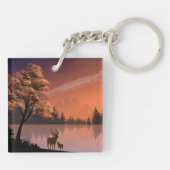 Sunrise Landschap met meer en herten-51207 Sleutelhanger (Achterkant)