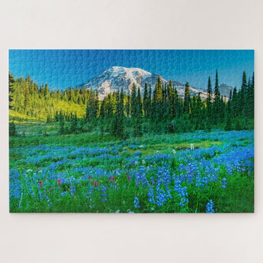Sunrise Lupine en Mount Rainer Legpuzzel (Horizontaal)