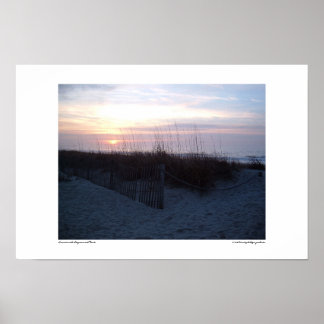 Sunrise met Seagrass en Fence Poster