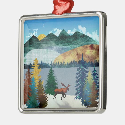 Sunrise Moose Metalen Ornament (Links)