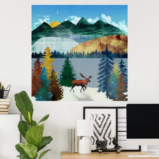 Sunrise Moose Poster (Thuiskantoor)