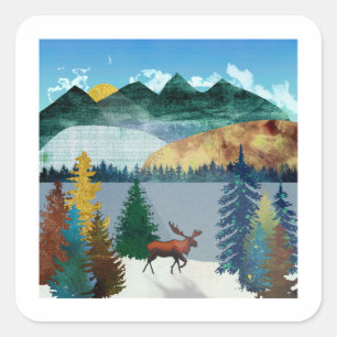 Sunrise Moose Vierkante Sticker