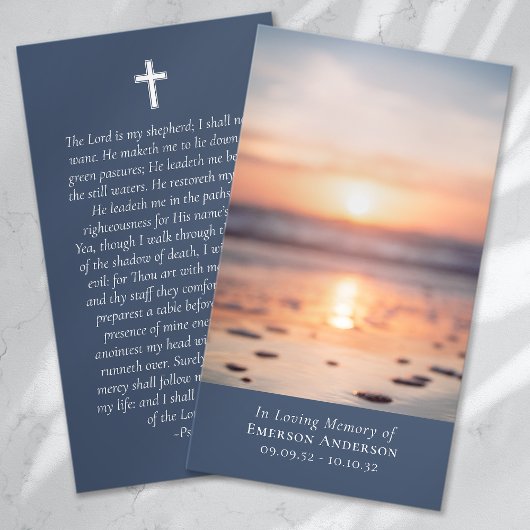 Sunrise Ocean Photo Cross Memorial Prayer Kaart Contactkaartje