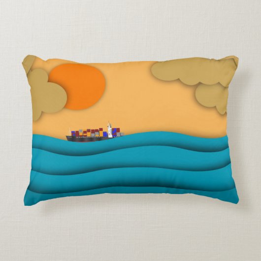 Sunrise Ocean Ship Zonsondergang Accent Kussen (Voorkant)