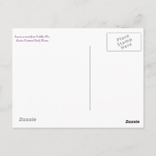 Sunrise on Cadillac Mt., Briefkaart (Achterkant)
