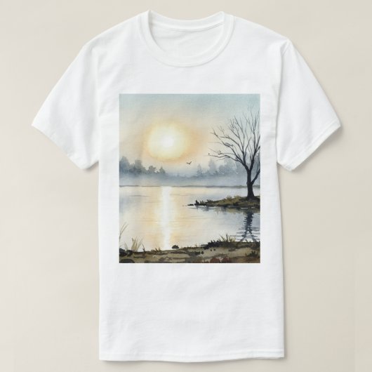 Sunrise over a lake t-shirt (Design voorkant)
