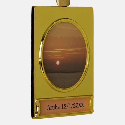 Sunrise over Aruba I Caribbean Seascape Verguld Banner Ornament (Rechts)