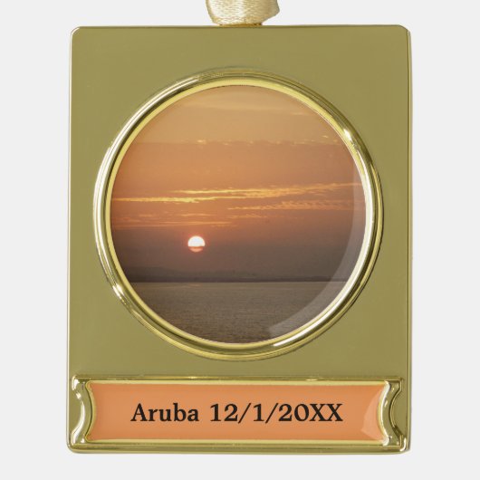 Sunrise over Aruba I Caribbean Seascape Verguld Banner Ornament (Voorkant)