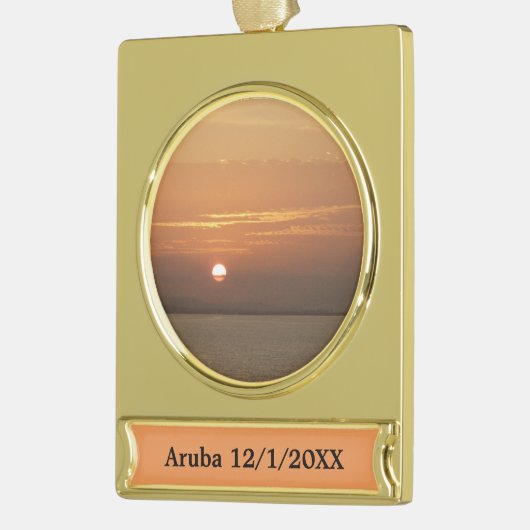 Sunrise over Aruba I Caribbean Seascape Verguld Banner Ornament (Links)