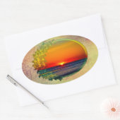 Sunrise Over Atlantic Oval met bloemen Ovale Sticker (Envelop)