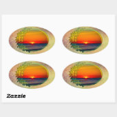 Sunrise Over Atlantic Oval met bloemen Ovale Sticker (Vel)