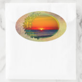 Sunrise Over Atlantic Oval met bloemen Ovale Sticker (Tas)