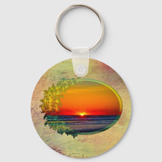 Sunrise Over Atlantic Oval met bloemen Sleutelhanger (Voorkant)