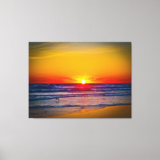 Sunrise-over-Atlantische Oceaan en waterreflectie Canvas Afdruk (Voorkant)