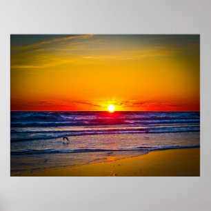 Sunrise-over-Atlantische Oceaan en waterreflectie Poster