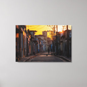 Sunrise Over Camaguey City Street, Camaguey, Cuba Canvas Afdruk