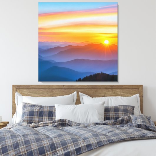 Sunrise over de bergen canvas afdruk (Insitu (Slaapkamer))