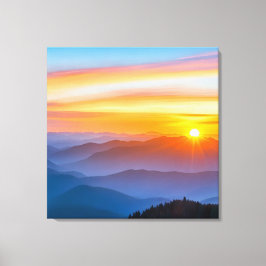 Sunrise over de bergen canvas afdruk
