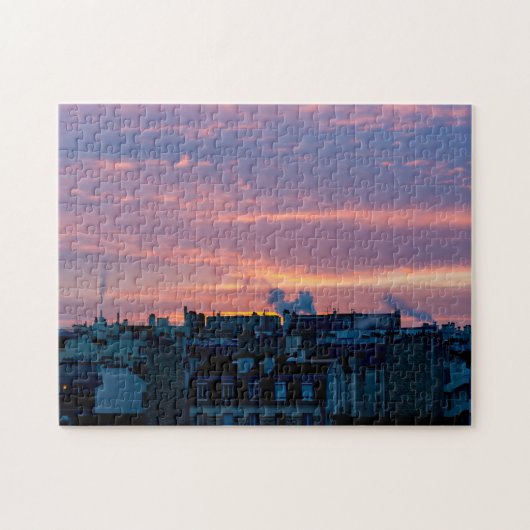 Sunrise over de daken van Parijs in de winter - Fr Legpuzzel (Horizontaal)