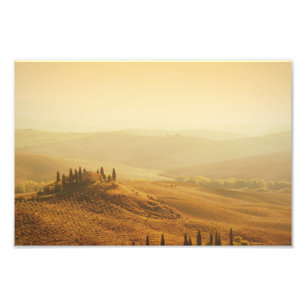 Sunrise over een landschap in Toscane fotoprint Foto Afdruk