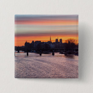 Sunrise over Ile de la Cite en Notre Dame - Parijs Vierkante Button 5,1 Cm