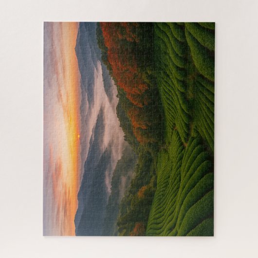 Sunrise over Mountain Tea Fields in Japan Legpuzzel (Verticaal)