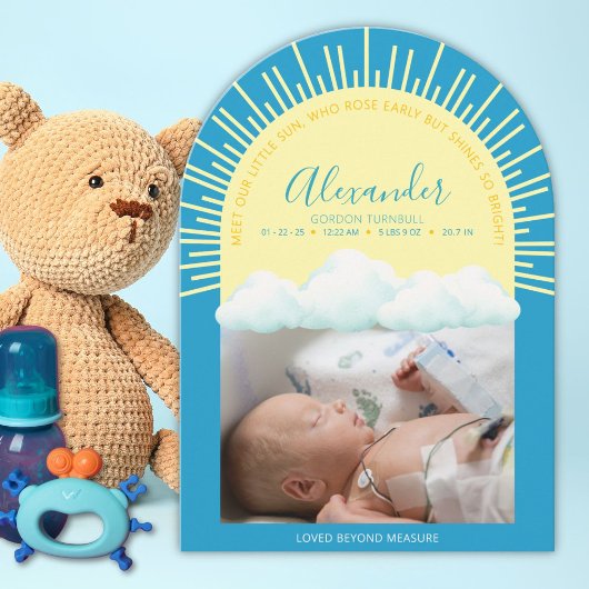 Sunrise Preemie Geboorteaankondiging Kaart