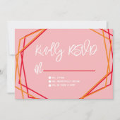 Sunrise Red Pink Geometrical Bars RSVP Weddenschap Kaart (Voorkant)