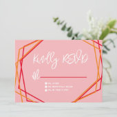 Sunrise Red Pink Geometrical Bars RSVP Weddenschap Kaart (Staand voorkant)
