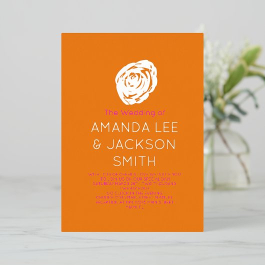 Sunrise Roos roze Oranje Rozen bruiloft Folie Uitnodiging (Staand Voorkant)