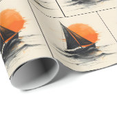 Sunrise Sailboat Silhouette Sketch Cadeaupapier (Rol Hoek)