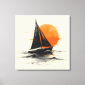 Sunrise Sailboat Silhouette Sketch Canvas Afdruk (Voorkant)