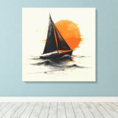 Sunrise Sailboat Silhouette Sketch Canvas Afdruk (Insitu (Houten vloer))