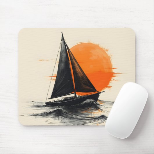 Sunrise Sailboat Silhouette Sketch Muismat (Met muis)