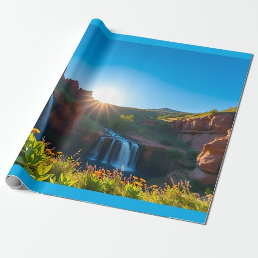 Sunrise Sandstone Waterval Landschap Cadeaupapier (Uitgerold)