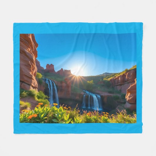 Sunrise Sandstone Waterval Landschap Fleece Deken (Voorkant (Horizontaal))