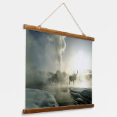 Sunrise Silhouette of Elk at Castle Geyser Hangend Wandkleed (Gebogen)