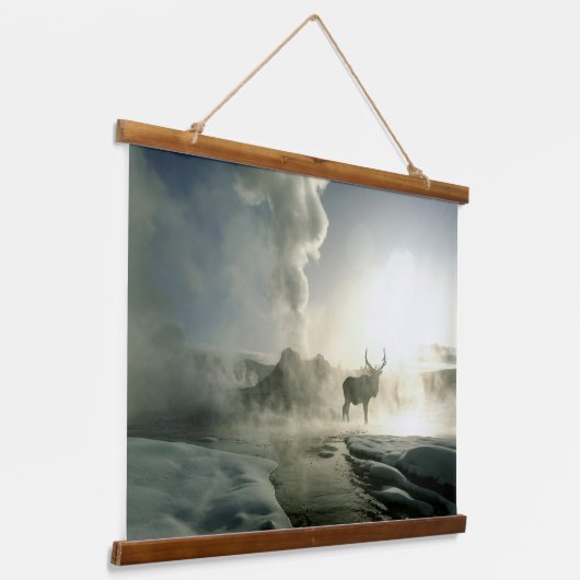 Sunrise Silhouette of Elk at Castle Geyser Hangend Wandkleed (Gebogen)