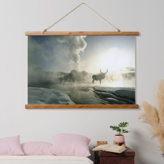 Sunrise Silhouette of Elk at Castle Geyser Hangend Wandkleed (Slaapkamer)
