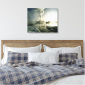Sunrise Silhouette van Elk bij Castle Geyser Canvas Afdruk (Insitu (Slaapkamer))