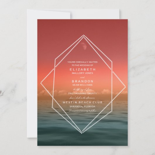 Sunrise Skies Ocean Moon Wedding Uitnodiging (Voorkant)