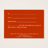 Sunrise Spa salon cadeaubon Visitekaartje (Achterkant)