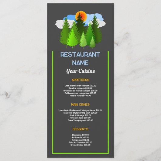 Sunrise Spruce, Restaurant Slimline Menu (Voorkant)