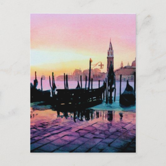 'Sunrise St. Mark's' Gondola Waterverf Briefkaart (Voorkant)