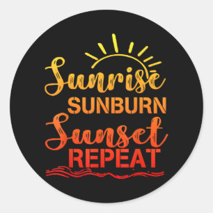 Sunrise Sunburn Sunset Herhaling Retro Summer Ronde Sticker