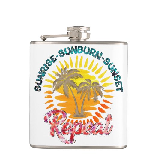 Sunrise-Sunburn-Sunset-Repeat | Gouden palmbomen Heupfles (Voorkant)