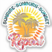 Sunrise-Sunburn-Sunset-Repeat | Gouden palmbomen Sticker (Voorkant)