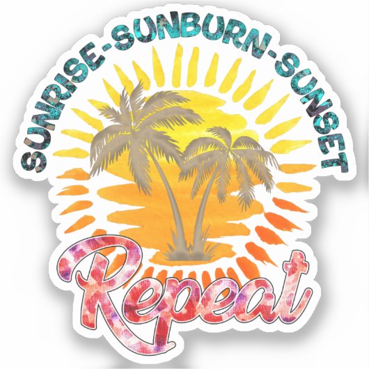 Sunrise-Sunburn-Sunset-Repeat | Gouden palmbomen Sticker (Voorkant)