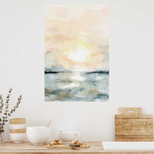 Sunrise Sunset Beach Ocean Waterverf Verticaal Poster (Keuken)