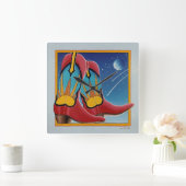 Sunrise Sunset Western COWBOY BOOT WALL CLOCK Vierkante Klok (Huis)